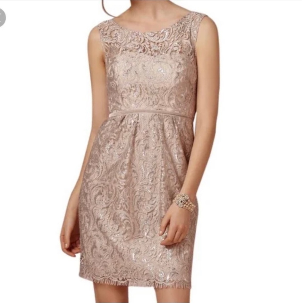 Jenny Yoo Harlow Metallic Lace Gold  Cocktail Short Dress, Size 12
